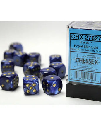 Chessex Dice: Special 16mm D6 (12) - Scarab Royal Blue/Gold 