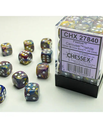Chessex Dice: Special 12mm D6 (36) - Festive: Carousel/White 