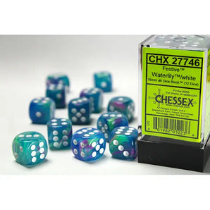 Chessex Dice: Special 16mm D6 (12) - Festive: Waterlily/White 