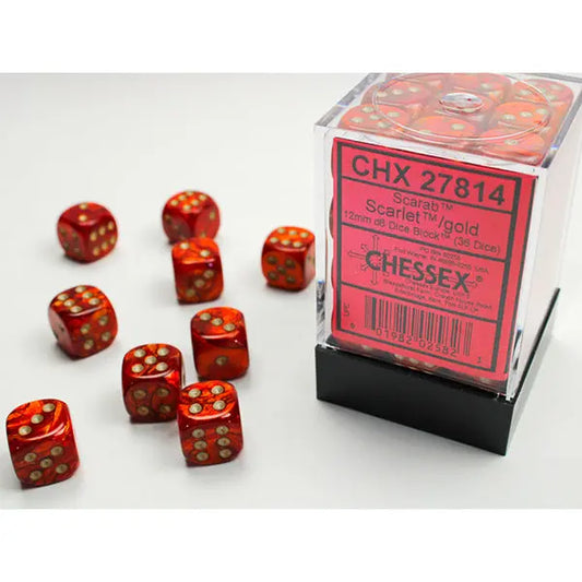 Chessex Dice: Special 12mm D6 (36) - Scarab: Scarlet/Gold 