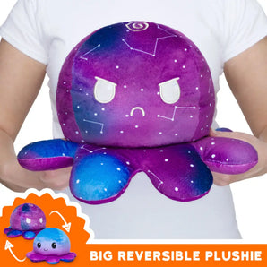 BIG Reversible Octopus Plushie: Happy Blue Gradient and Angry Galaxy 
