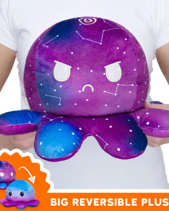 BIG Reversible Octopus Plushie: Happy Blue Gradient and Angry Galaxy 