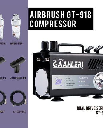 Gaahleri Dual Drive Series Airbrush Kit Compressor GT-918 