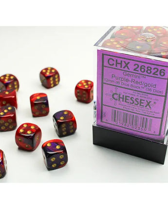 Chessex Dice: Gemini 12mm D6 (36) - Purple-Red/Silver 