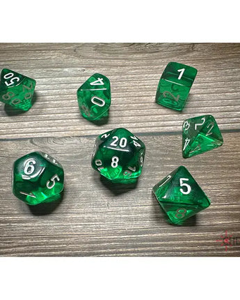 Chessex Dice: Translucent 7-Die RPG Set - Green/White 