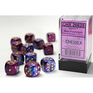 Chessex Dice: Gemini 16mm D6 (12) - Blue-Purple/Gold 