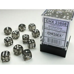 Chessex Dice: Translucent 12mm D6 (36) - Smoke/White 