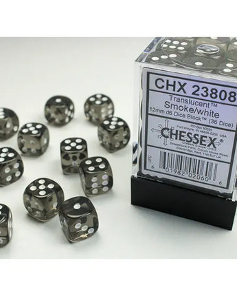 Chessex Dice: Translucent 12mm D6 (36) - Smoke/White 