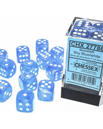 Chessex Dice: Luminary 16mm D6 (12) - Blue/White 