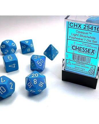 Chessex Dice: Opaque 7-Die RPG Set - Light Blue/White 
