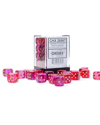 Chessex Dice: Gemini 12mm D6 (36) - Luminary: Red-Violet/Gold 