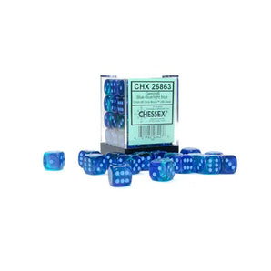 Chessex Dice: Gemini 12mm D6 (36) - Luminary: Blue-Blue/Light Blue 
