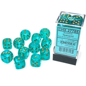 Chessex Dice: Luminary 16mm D6 (12) - Teal/Gold 