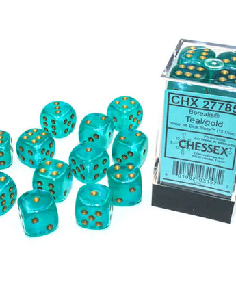 Chessex Dice: Luminary 16mm D6 (12) - Teal/Gold 