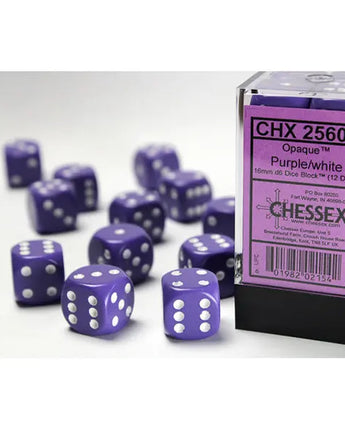 Chessex Dice: Opaque 16mm D6 (12) - Purple/White 