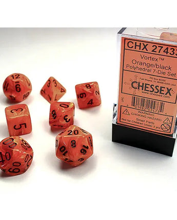 Chessex Dice: Gemini 7-Die RPG Set - Vortex: Orange/Black 