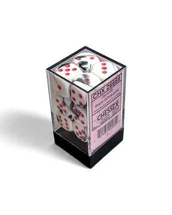 Chessex Dice: Gemini 16mm D6 (12) - Black-White/Pink 