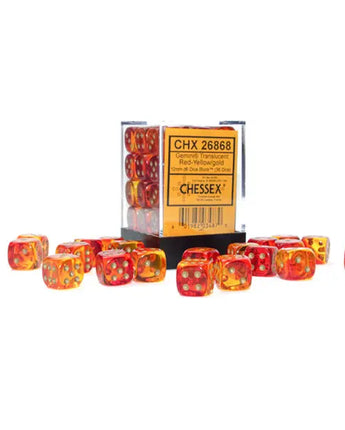 Chessex Dice: Gemini 12mm D6 (36) - Luminary: Red-Yellow/Gold 