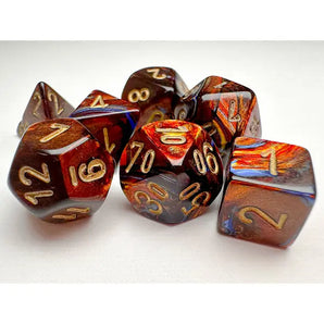 Chessex Dice: Mini 7-Die RPG Set - Scarab: Blue Blood/Gold 
