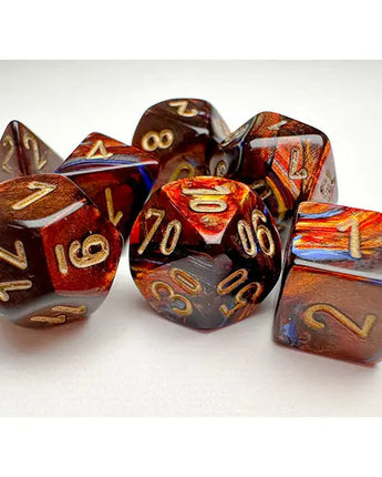 Chessex Dice: Mini 7-Die RPG Set - Scarab: Blue Blood/Gold 