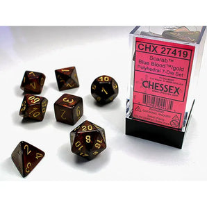 Chessex Dice: 7-Die RPG Set - Scarab: Blue Blood/Gold 