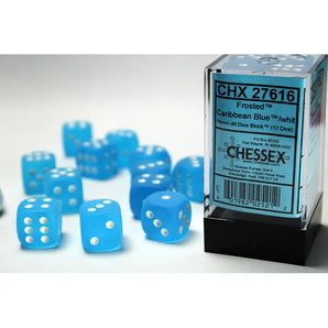 Chessex Dice: Special 16mm D6 (12) - Frosted: Caribbean Blue/White 