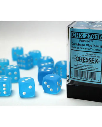 Chessex Dice: Special 16mm D6 (12) - Frosted: Caribbean Blue/White 
