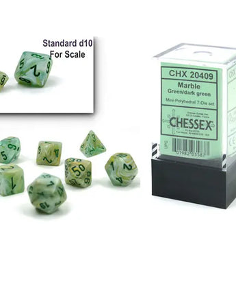 Chessex Dice: Mini 7-Die RPG Set - Marble: Green/Dark Green 