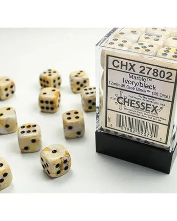 Chessex Dice: Special 12mm D6 (36) - Marble: Ivory/Black 