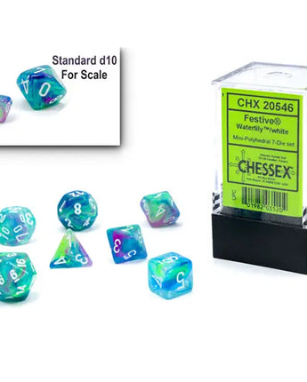 Chessex Dice: Mini 7-Die RPG Set - Festive: Waterlily/White 