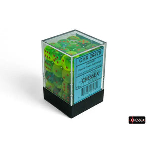 Chessex Dice: Gemini 12mm D6 (36) - Luminary: Plasma Green-Teal/Orange 