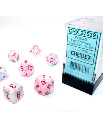 Chessex Dice: Festive 7-Die RPG Set - Pop Art/Red 