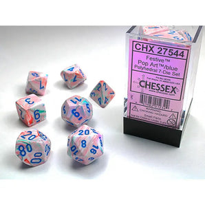Chessex Dice: Festive 7-Die RPG Set - Pop Art/Blue 