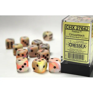 Chessex Dice: Special 16mm D6 (12) - Festive: Circus/Black 