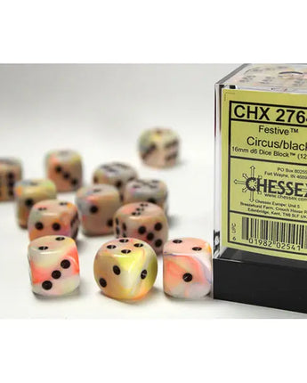 Chessex Dice: Special 16mm D6 (12) - Festive: Circus/Black 