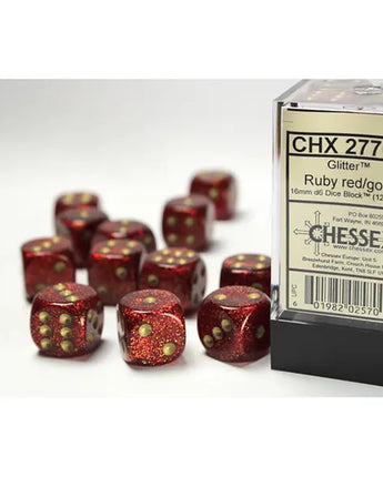 Chessex Dice: Special 16mm D6 (12) - Glitter: Ruby/Gold 