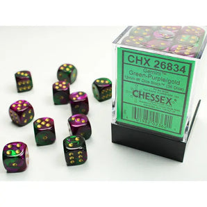 Chessex Dice: Gemini 12mm D6 (36) - Green-Purple/Gold