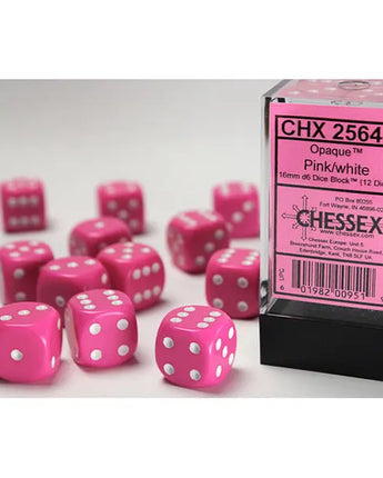 Chessex Dice: Opaque 16mm D6 (12) - Pink/White 