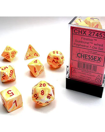 Chessex Dice: Festive 7-Die RPG Set - Sunburst/Red 
