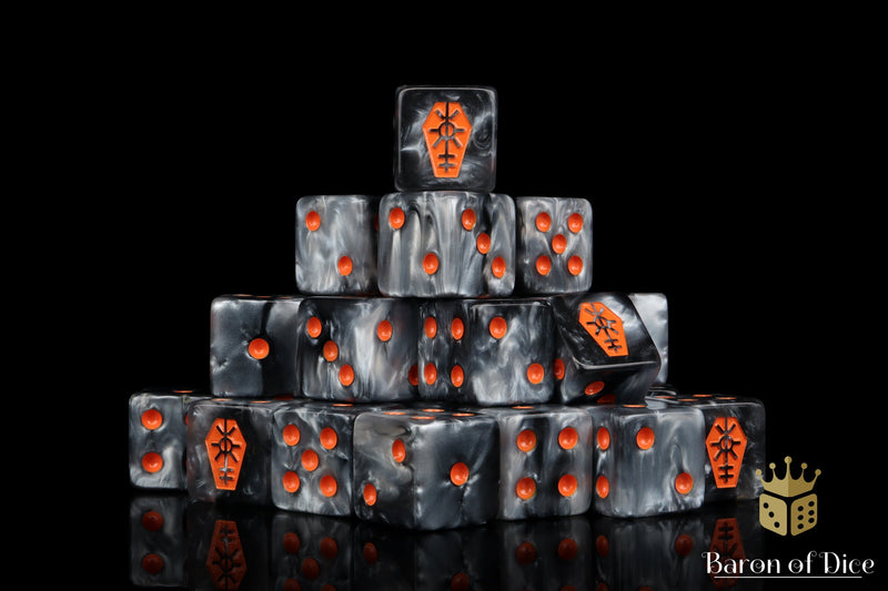 Load image into Gallery viewer, Day of the Dead Dice - Orange Coffin
