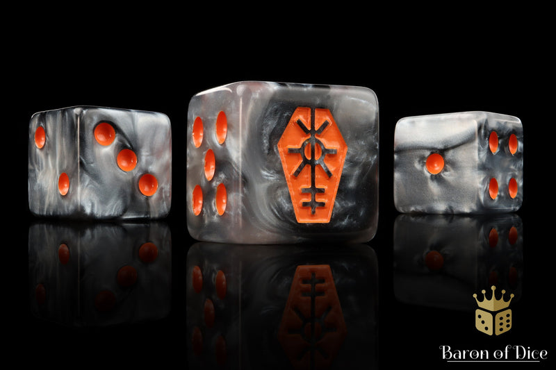 Load image into Gallery viewer, Day of the Dead Dice - Orange Coffin
