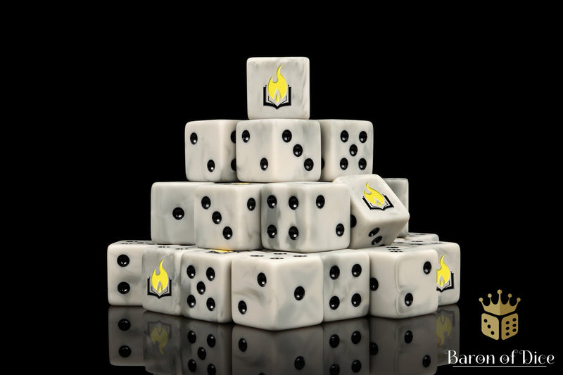 Load image into Gallery viewer, Flaming Book Dice
