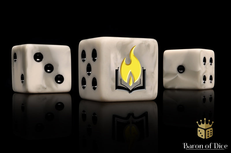 Load image into Gallery viewer, Flaming Book Dice
