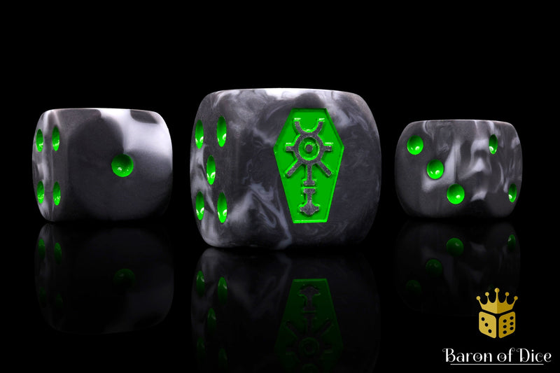 Load image into Gallery viewer, Day of The Dead Dice - Green Coffin
