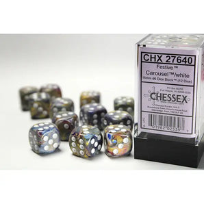 Chessex Dice: Special 16mm D6 (12) - Festive: Carousel/White 