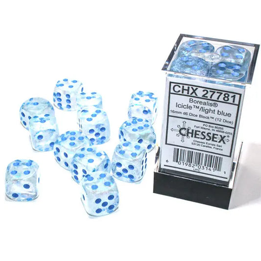Chessex Dice: Luminary 16mm D6 (12) - Icicle/Light Blue 