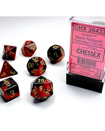 Chessex Dice: Gemini 7-Die RPG Set - Black-Red/Gold 