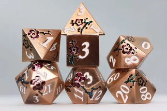Foam Brain Dice Set: Copper With Red Orchids RPG Metal Dice Set (7) 