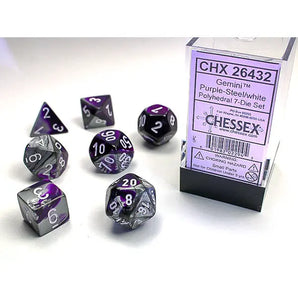 Chessex Dice: Gemini 7-Die RPG Set - Purple-Steel/White 