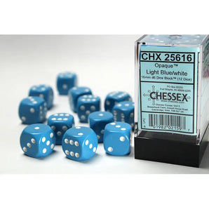 Chessex Dice: Opaque 16mm D6 (12) - Light Blue/White 